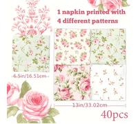 TEMU 20/40/60/100 piezas, servilletas de florales - Pañuelos desechables de con diseño floral de rosas vintage, perfectas para fiestas de té de en el jardín para Halloween, Navidad