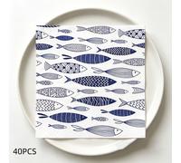 TEMU 20/40 unidades, servilletas de almuerzo de pescado azul de 5X5 pulgadas o decoración de mesa y decoupage, , fiestas de pescado, náutico, tema para Halloween y Navidad