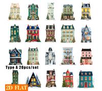 TEMU 20 piezas/juego de pegatinas 2D hechas a , estilo vintage acuarela, serie de casitas navideñas, ideales para decorar cuadernos de recortes, cuadernos, álbumes de recortes y álbumes de recortes.