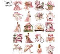 TEMU 20 piezas/juego de pegatinas creativas retro victorianas de jardín , vestido rosa, decoración de diario a , pegatina de cuaderno de viaje, pegatina de diario, decoración de