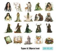 TEMU 20 piezas/set de pegatinas 2D/ creativas retro de , elfo y de calidad para decoración de diarios, cuadernos, álbumes de recortes, caza brujas y manualidades DIY
