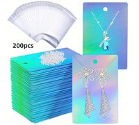 TEMU 200 Tarjetas Holográficas para Pendientes, 50 Tarjetas con Bolsitas Sujeces de Goma para Joyería DIY