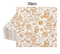 TEMU 20pcs/40pcs/60pcs/100pcs, Servilletas de Papel Florales Flores Doradas Pájaros y Frutas Servilletas Desechables para Almuerzo y Hojas Japonesas Vintage Toallas de para de Otoño y