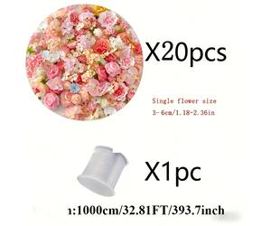 TEMU 20pcs Flores Artificiales de Tela Estilo Rosa | Decoración Colgante a , con 10M de Línea de Pesca Transparente, Flotantes, Adecuado para , , Decoración del Hogar (Color Aleatorio)