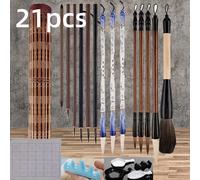 TEMU 21 Piezas Set de Pinceles para Caligrafía y Pintura China, con Bolsa de Bambú - Pinceles de Acuarela y Caligrafía Tradicional de Calidad, Ideales para Artistas