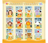 TEMU 24 Hojas de Pegatinas para Hacer , Pegatinas de Animales para Niños Haz Tu Juego de y con 12 Diseños de Animales : Zorro, Elefante, Erizo, Actividades para Fiestas Infantiles