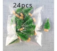 TEMU 24 Mini Árboles de Navidad con Bases de Madera - Árboles de Plástico Artificiales Verdes para Manualidades y Decoración de Mesa, Perfectos para Fiestas de Invierno