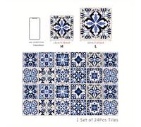 TEMU 24 piezas/juego, Adhesivos autoadhesivos para azulejos con retro azul, Adhesivos de pared impermeables y a prueba de aceite para cocina