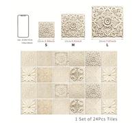 TEMU 24 piezas/juego, Adhesivos de azulejos con diseño retro europeo, Adhesivos de pared simulados en en relieve, A prueba de aceite y impermeables para cocina