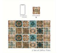 TEMU 24 piezas/juego, Adhesivos retro de azulejos con patrones antiguo, se pueden usar para baño, muebles, gabinetes, calcomanías creativas para la decoración del hogar
