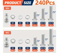 TEMU 240 Piezas Kit de M5 M6 M8 - Tornillos Hexagonales, 14 Tamaños Comunes, de Almacenamiento Duradera y Organizada, Fácil Instalación para Conexiones , Tuercas y Tornillos
