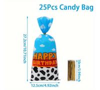 TEMU 25/50 piezas, Bolsa de empaque para con temática de vaca, Bolsas de regalo de cielo azul y blancas, Decoración para de , Suministros para de baby shower, Bolsas de empaque para y fiestas