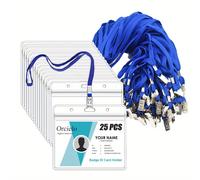 TEMU 25 piezas de lanyard azul con soportes de tarjeta de identificación de PVC transparente - Fundas de tarjeta duraderas y transparentes para el trabajo, exposiciones .