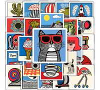 TEMU 25 Piezas de Pegatinas Pop - Estilo Bauhaus para Diario, Decoración de Gato, Tigre, Helado, , Aerostático, Café y - Colección Decorativa