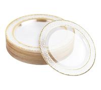 TEMU 25 Platos de Cena de Plástico Transparente Premium con Dorado Martillado, 26Cm - Elegantes, Resistentes - , , Bautizos, BBQ, Navidad, Fiestas