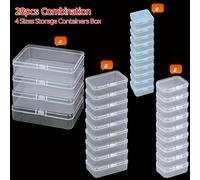 TEMU 28 Piezas de Contenedores Organizadores Plásticos Rectangulares con Abatible, Mini Cajas Transparentes para Almacenamiento y Proyectos Artesanales o Joyería en Varios Sizes