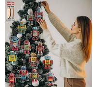 TEMU 2D , 14 Piezas de Adornos de Madera de Robot de Hojalata - Decoración Colgante para Navidad, Halloween, - Versátil para Hogar, Oficina, Aula, Decoración de Fiestas, 2D