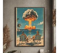 TEMU 2D , 2D , 1 pieza, Sin , 12X16 Pulgadas, un Póster Vintage que la Explosión de una Atómica de Hongo Sobre el . Desde una Silla de Playa en la Costa