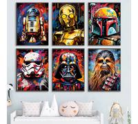 TEMU 2D , 2D , 6 piezas Star Wars Póster de Película Chewbacca Yoda Pintura de Pared Decoración de Pared Decoración de Dormitorio Decoración de Decoración del Hogar Sin