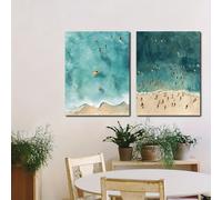 TEMU 2D , 2D , Juego de 2 de Póster en de Pequeñas Nadando en el con Acuarela , Idea para Casa de Playa Minimalista , , Hogar, , , Dormitorio o Decoración de Pared de Baño, Sin