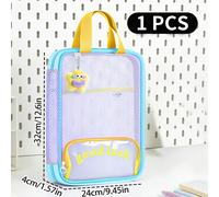 TEMU 2pcs/1pc Bolsa de Tutoría Huajie con Bloques de Color, Gran Capacidad de 3 Capas, Estuche Frontal para Lápices, Almacenamiento de Documentos y Libros