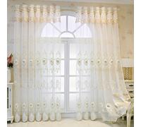 TEMU 2pcs Cortina de tul transparente con bordado de flores en relieve europeo para , dormitorio, puerta, ventana, superior, cortina de anillo, dormitorio, , decoración del hogar, separador de tela