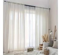 TEMU 2pcs Cortinas de Lino Beige Transparentes - Estilo Japonés, Filtrado de Luz y Diseño de Bolsillo para Barra de Privacidad para Decoración de y Dormitorio, Cortinas para