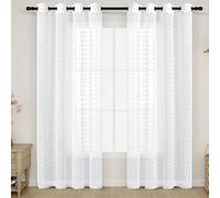 TEMU 2pcs Cortinas Elegantes Blancas Transparentes con de - Filtradoras de Luz, con Ojales, Estilo Bohemio de Granja para & Dormitorio, Fácil a , Poliéster, Cortinas para