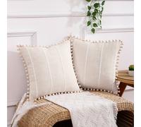 TEMU 2pcs/Set de Almohada de Bordado Cara con Pom Pom para Decoración del Hogar en Sin Relleno