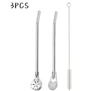TEMU 3/6 piezas cuchara de acero inoxidable con pala y cepillo, cuchara larga metálica para con filtro, portátil de flor, ideal para café, té , plateada, accesorios para fiestas navideñas