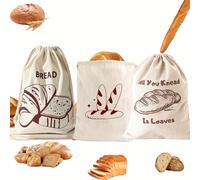 TEMU 3 piezas de bolsas de pan de lino para contenedor de pan sin blanquear y reutilizable, almacenamiento de pan natural grande para pan artesanal, bolsa de productos reutilizable