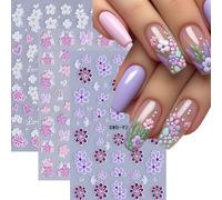 TEMU 3 Piezas de Calcomanías Autoadhesivas para Uñas con Diseño Francés Floral - Pegatinas 3D de Flores, Mariposas y Corazones para Decoración de Uñas DIY, Fiestas, (Sin Pegamento)
