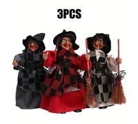 TEMU 3 piezas de figuras de brujas de Halloween con escoba - Colores vibrantes, plástico duradero, fácil de limpiar, para decoración de , escritorio, dormitorio, decoración brujeril