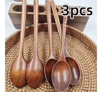 TEMU 3 Piezas de Madera con Mango Largo para el Hogar - Disponible en Color Original y Marrón , 9 Pulgadas de , Exquisitamente Elaborada sin Residuales, Ideal para Mezclar, Servir , y Uso en la Cocina
