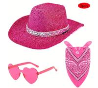 TEMU 3 piezas Sombrero de Vaquero de Halloween con Gafas Decorativas y Bandaña Unisex Adecuado para Fiestas al , Parasol (, , Negro, , Azul)