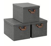 TEMU 3 uds Cajas de almacenamiento tejidas grises de gran capacidad 51L, con , plegable, de almacenamiento para ropa Juguetes