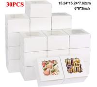 TEMU 30 Cajas para Galletas, 6x6x3 Pulgadas, de Panadería con Ventana, Contenedores Blancos para Pequeños Pasteles, Fresas Cubiertas , Cupcakes y Repostería