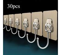 TEMU 30 ganchos de pared adhesivos ultra fuertes - Transparentes, reutilizables, sin perforaciones - Y a prueba de aceite para baño y cocina - Ideal para toallas, tazas, espátulas, , tijeras