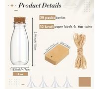 TEMU 30 piezas de botellas mini elixir plásticas con corcho, 4 oz (aproximadamente 113. g), frascos transparentes pequeños para en arena, latitas chiquitinas cuerda y eti