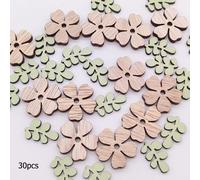 TEMU 30 piezas de de madera | Formas de flores y hojas en colores y naturales con hojas verdes para decoración de y Pascua
