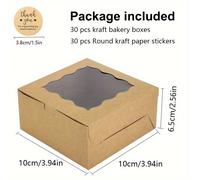 TEMU 30 unidades de pan de cartón con ventana, de pastelería marrón para galletas, fresas, macarons, de embalaje para postres, Cartón desechable