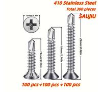 TEMU 300 tornillos autorroscantes - 1/2" (13 mm)/3/4" (19 mm)/1" (25 mm) tamaños surtidos (100 de ) para muebles, metal y proyectos de bricolaje