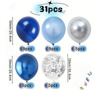 TEMU 31 globos de látex azules y plateados con plateado, ideales para fiestas de , , San Valentín, aniversarios, inauguraciones escolares, bautizos y celebraciones decorativas