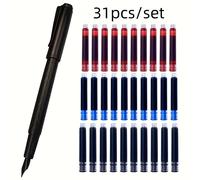 TEMU 31 Piezas Pluma Estilográfica - Cuerpo de Metal, Tinta Recargable, 10 Cartuchos de , 10 Azul , Punta de Titanio, Escritura , Suministros de Oficina