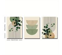 TEMU 3pcs Cartel de arte gráfico de geometría de hoja de eucalipto de planta verde boho - Impresión de lienzo retro para decoración de pared moderna en sala de estar y hogar