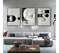 TEMU 3pcs Pintura abstracta geométrica sin marco en lienzo negro y blanco, impresión de arte de pared moderno, póster nórdico, imagen de sala de estar, decoración del hogar sin marco