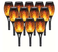 TEMU 4/ 12pcs Luces Solares de para Exteriores, 12 LED con Llama Parpadeante, Encendido/Apagado Automático Solar, Ideales para Iluminación de Jardines, Patios y Entradas