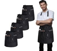 TEMU 4 delantales negros para meseros con cuello y cintura ajustables - Poliéster duradero, de media bolsillos, ideales para restaurantes, cafeterías, personal y suministro colectivo
