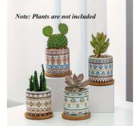 TEMU 4 Piezas de Cerámica Bohemia para Suculentas y Cactus con Bandeja - Macetero para Exterior, Ideal para Hogar, Oficina, - Con Agujero de Drenaje, de Pie