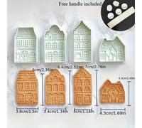 TEMU 4 Piezas de Cortadores de Galletas de Casa de Jengibre Navideña, Sello para Pasteles, Decoraciones para Glaseado, Herramientas de Repostería, Esenciales de Cocina, Imprescindibles para a Clases